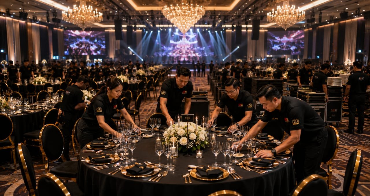 AB Warehouse team preparing an event