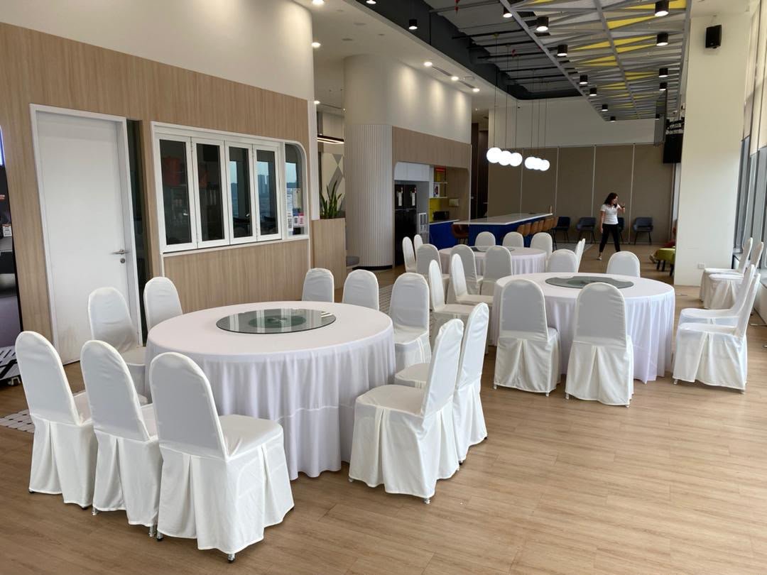 Banquet tables and chairs prepared by AB Warehouse